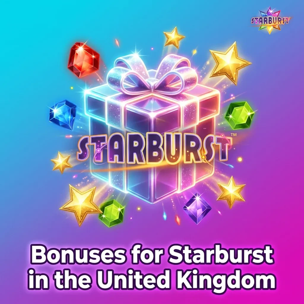 Starburst slot game with colorful gems and casino bonus promotions displayed on UK gambling site interface