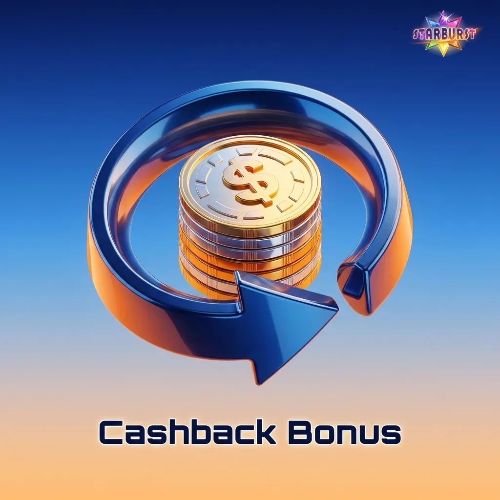 Player receiving cashback bonus on Starburst slot losses, showing percentage refund of 5-20% credited to casino account