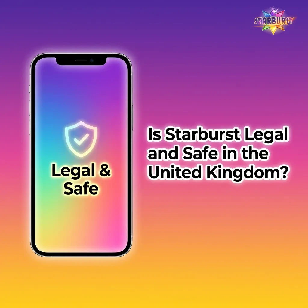 Starburst slot game on secure UK casino platform with UKGC license badge and SSL encryption symbols